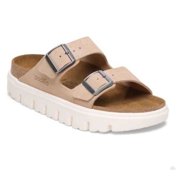 NEW Birkenstock Arizona Chunky Sandals Women 10 10.5 Beige Suede Platform Casual - Picture 1 of 8